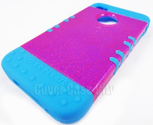 Hybrid-Cover-Case-for-Apple-iPhone-4-4S-4GS-Pink-Glitter-w-Light-Blue-Silicone