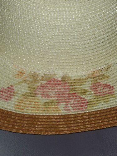 NWT Justin Taylor Sun Hat Wide Brim Floppy Straw Natural With Muted Pink Flowers - Picture 7 of 10