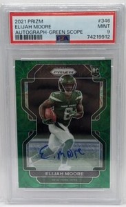 2021 Prizm NFL Football #346 Elijah Moore Autograph Green Scope /75 PSA 9 MINT