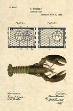 Lobster Trap Antique Vintage Patent Art Print- Antique Vintage Maine Seafood 857