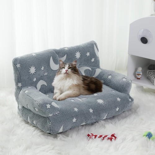 Stylish Cat Couch Bed with Non-Slip Base and Glow-in-the-Dark Pattern - Grey - Picture 5 of 9