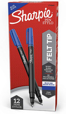 Felt Tip Pens, Fine Point .4Mm , Blue, 12 Count