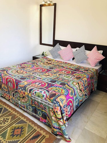 Trapuntino indiano fatto a mano puro cotone vintage Kantha coperta diffusa Israele - Foto 2 di 8