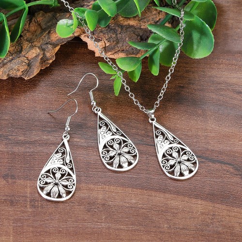 Fashion Bohemian Retro Petals Pendant Necklace Earrings Jewelry Set for women - Picture 3 of 6