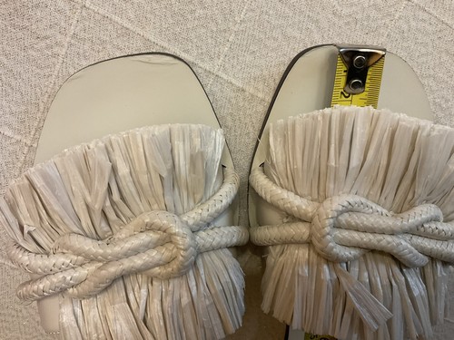 TORY BURCH Rope Flat Slide Sandal Raffia Fringe New Ivory Leather Sz 9.5 $268 - Picture 20 of 21