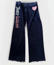 Y2K Juicy Couture Track Pant Juicy Hawaii Navy Blue Velour Spellout Small
