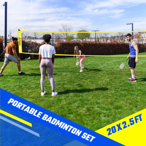 Outdoor Professional Badminton Set with Poles 4 Carbon Aluminum Rackets, Birdies - Picture 4 of 7