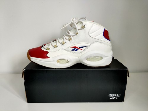 Reebok Question Mid Tiza Blanco Rojo Azul Talla UK 10.5 US11.5 Allen Iverson NUEVO - Imagen 4 de 8