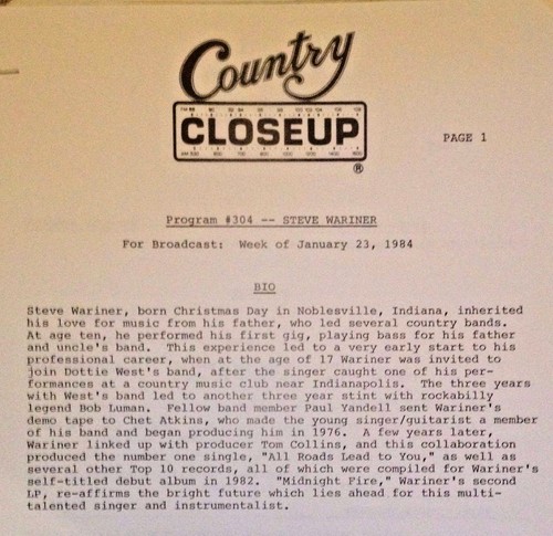 Radio Show: GLEN CAMPBELL COUNTRY CLOSEUP  #304 STEVE WARINER  1/23/84 - Picture 3 of 5