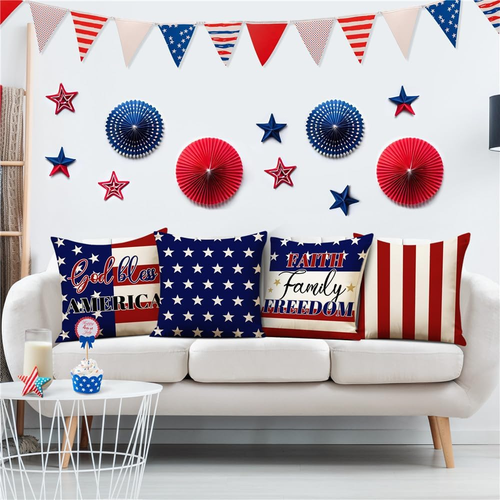 4Th of July Pillow Covers 18X18 Stripes Independence Day Decorations God Bless A - Picture 2 of 12