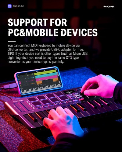 Donner USB Typ-C MIDI Pad Controller Keyboard mit 16 Pads 2 Fader und Knöpfe - Bild 2 von 14
