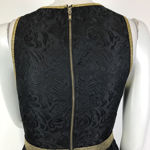 Dotti Dress Black Size 8 Gold Trim Sleeveless A Line Textured Floral Cocktail - Picture 8 of 14
