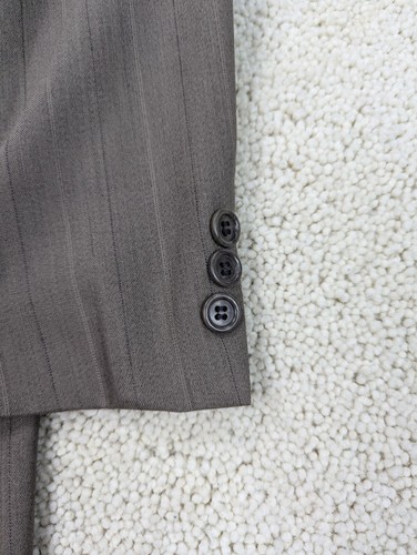 Ferrar Suit Mens 40L 32x29 Beige Brown Pinstripe Wool Vintage 2 Piece Green 40 L - Picture 3 of 20