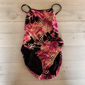 Speedo-Womens-One-Piece-Bathing-Suit-Size-8-34-Black-Pink-Swimmer