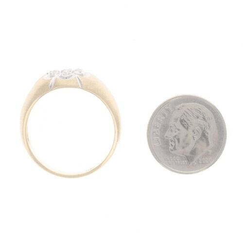 Yellow Gold Diamond Men's Ring - 10k Single Cut .10ctw Floral Cluster - 第 5/9 張圖片