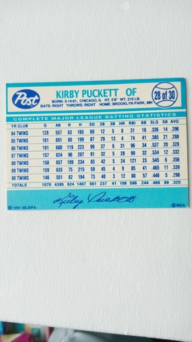 1991 Post Cereal #28 Kirby Puckett - Picture 2 of 2