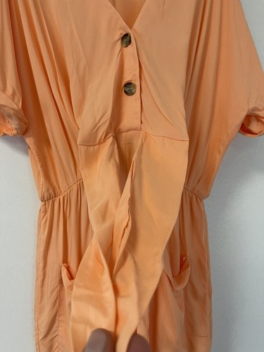 Zara Romper Womens XL Jump Suit Mini Salmon  Short Sleeve Tunic Viscose N190 - Picture 2 of 7