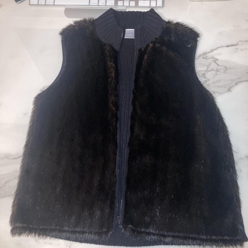 Vintage Emma James Black & Brown faux fur vest Size Large