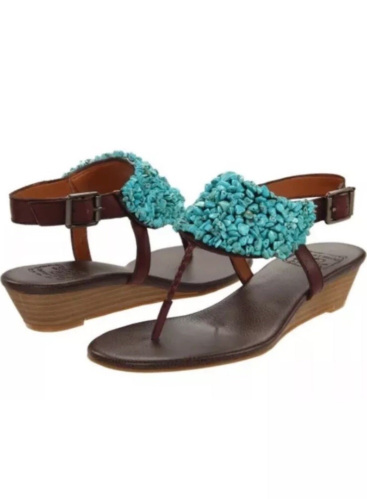 Lucky Brand Nama Leather And Turquoise Turquoise Turquoise Wedge Sandals Sz 7.5 a6816b Lucky Brand Nama Leather And Turquoise Turquoise Turquoise Wedge Sandals Sz 7.5 a6816b