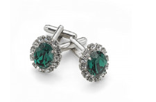 12.00CT Emerald  White Cubic Zirconia In 935 Silver Men's Elegant Cuff Links