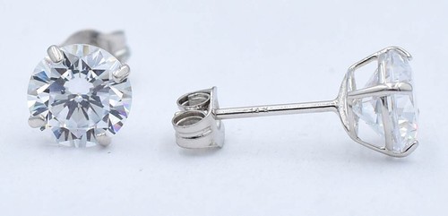 LAB CREATED 2.48 Cts WHITE SAPPHIRE STUD EARRINGS 14k WHITE GOLD - NWT