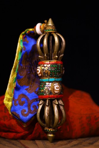 Tibet antico bronzo rosso turchese gemma Vajra Dorje Phurpa esorcismo talismano - Foto 3 di 9