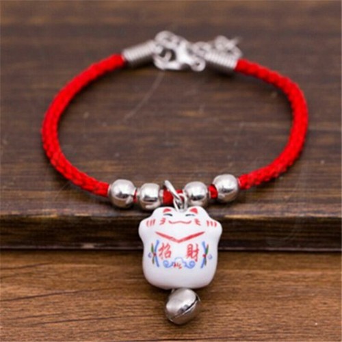 1pc Lucky Ceramic Fortune Cat Red Rope Bracelet Pendant Fengshui Blessing Gift - Picture 8 of 10
