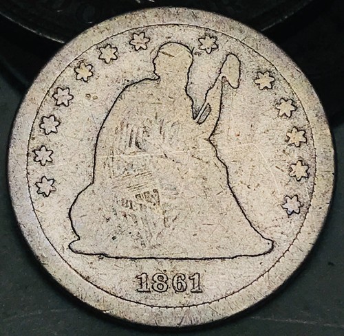 1861 S Seated Liberty Quarter 25C Civil War Date 90% Silver US Coin CC25534 - Picture 4 of 4