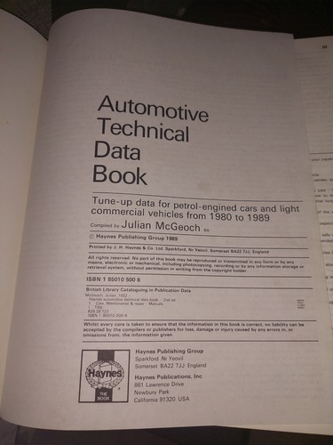 Haynes Manual Automotive Technical Data Book 1980 - 1989 Edition - Foto 5 di 5