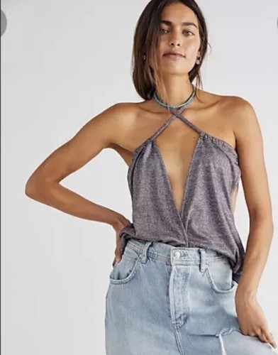 Free People Wanna Dance Shimmering Purple Convertible Top Anthropologie Size S - Picture 3 of 9