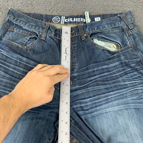 Guess Mens Jeans 34x29* Baggy Blue Dean Y2K Faded Streetwear Whiskers Denim - Picture 4 of 10