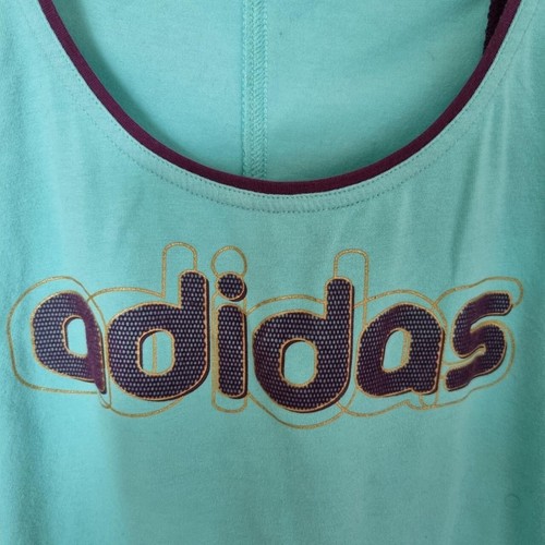Vtg adidas green/spellout vest top Uk 14 Made 2010 - Picture 4 of 6