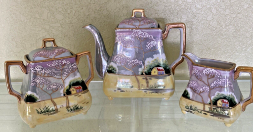 Set 5 teiere Lustreware Gifu Japan vintage straordinarie prefettura tripla foglia - Foto 2 di 24