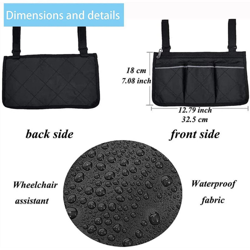 Outdoor Wheelchair Side Pouch Storage Bag Armrest Pocket Organizer Holder - Picture 3 of 20