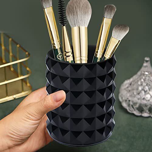Acrylic Makeup Brush Holder Organizer Pencil Pen Holder, Crystal Black - Picture 5 of 7