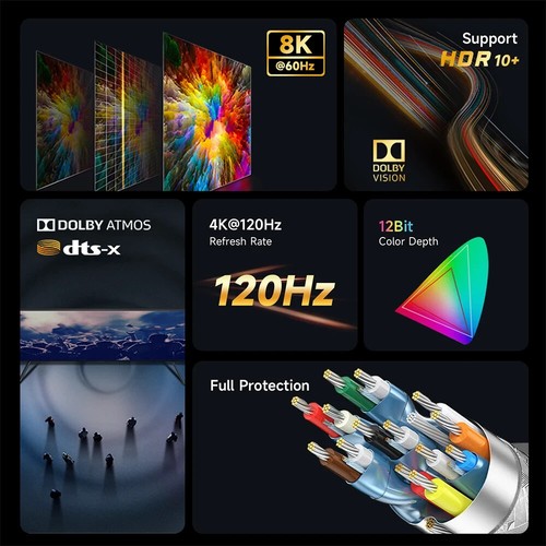 Câble 8K Mini HDMI Vers HDMI 2.1, 8K@60HZ 4K@120HZ 48 Gbit/s eARC HDR10, 1.50 m - Imagen 11 de 14