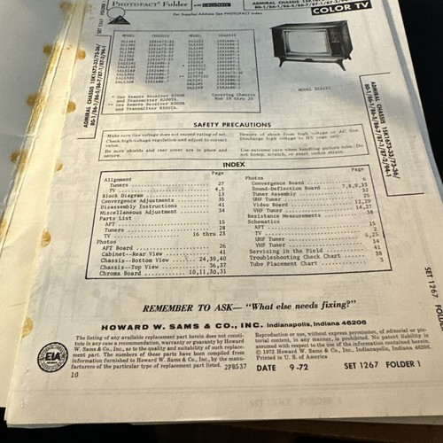 Set Cartella Fotofatto Sam 1267 Settembre 1972 Guida Istruzioni Riparazione Vintage - Foto 2 di 6