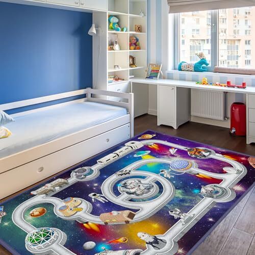 Kids Rug Space Playroom Carpet 79''x59'' Play Mat 4.9 x 6.5 ft Space Station - Picture 2 of 8