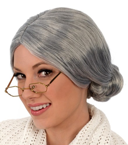 Comfortable Grey Grandma Wig with Adjustable Bun - Ideal for Halloween and More - Picture 7 of 9
