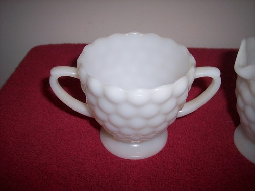 Azúcar y jarra de crema vintage con diseño de burbujas de vidrio de leche - Imagen 7 de 8