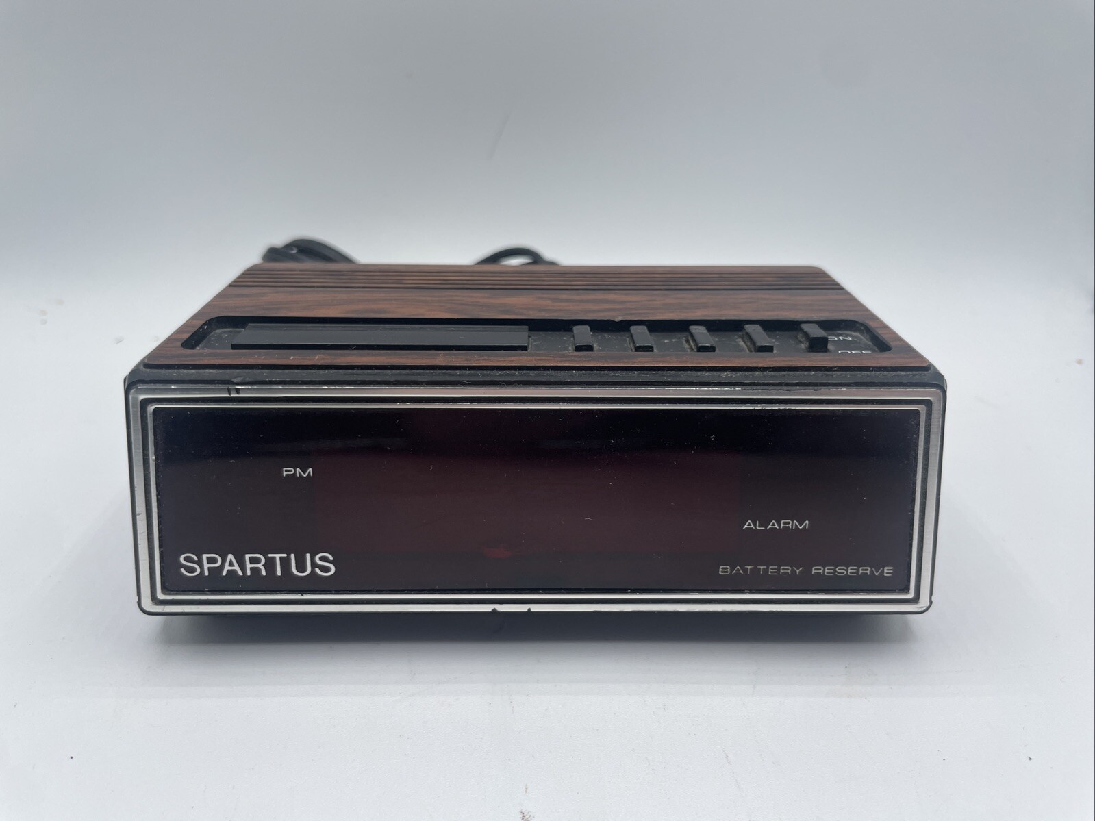 Vintage 80s Spartus Digital Alarm Clock Faux Wood Grain Model 1108 Tested Works