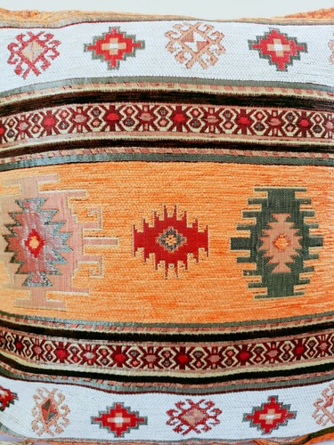 Boho Aztec Cushion Cover Orange Pillowcase Tribal Throw Pillow 17" X 17" Inches - Picture 4 of 4