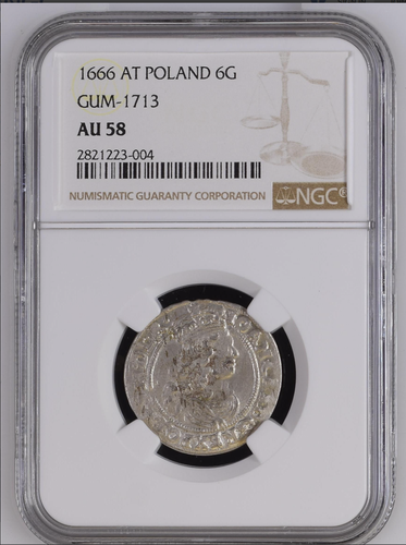 1666 Poland 6G NGC AU 58 *TOP POP* John II Casimir Vasa - Picture 1 of 3