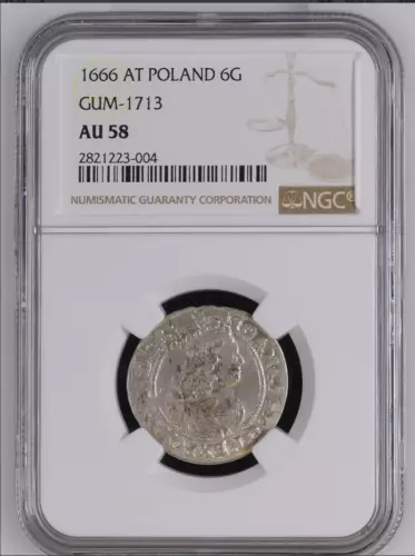 1666 Poland 6G NGC AU 58 *TOP POP* John II Casimir Vasa