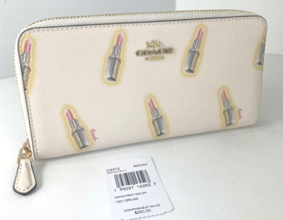 New Coach Wallet C3313 Lipstick Print Zip Around Accordion