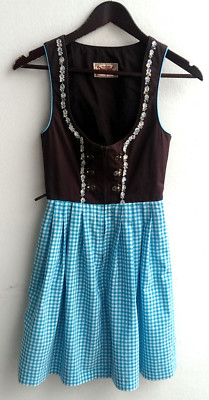 Ladies traditional dirndl sleeveless brown, skirt checked size 32 by Stockerpoint