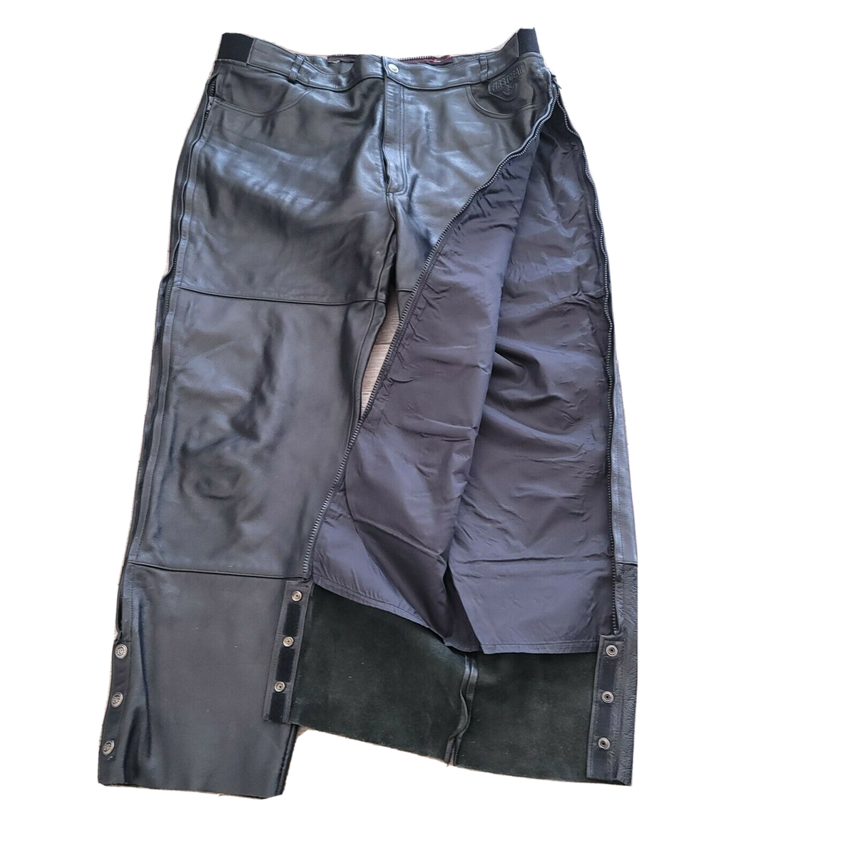 Firstgear Black Leather Motorcycle Over Pants Sz 46 Lined, Full