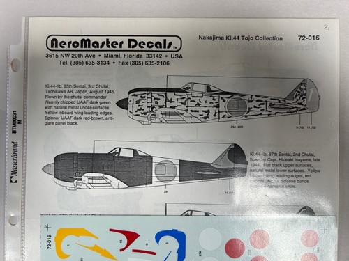 NEW Vtg AeroMaster 72-016 Nakajima Ki.44 War Model Airplane 1/72 Decal (ARY3) - Picture 3 of 3