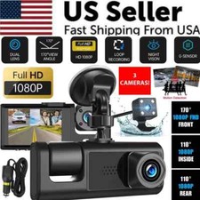 HD 1080P Dual Lens Dash Cam Front/Rear/Inside Car Camera Recorder USB-C