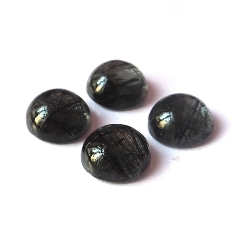 Natural Black Rutilated Quartz Cabochon 10X10 mm Round Cut Gemstone 4 Piece Lot - Picture 2 of 4